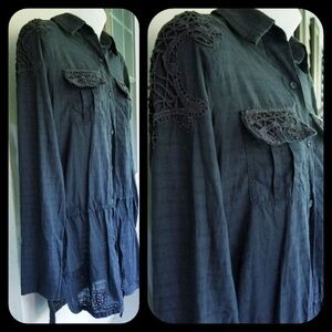 Da-Nang Vtg Surplus Eyelet Battenburg Tunic Top. Size S.